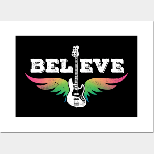 Believe Colorful Guitar J-Style Bass Guitar Posters and Art